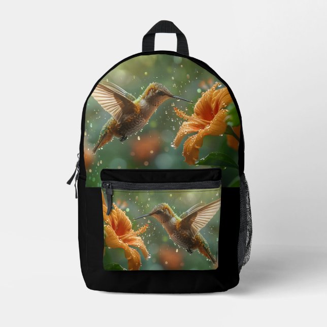Modern Hummingbird Garden Printed Backpack (Front)