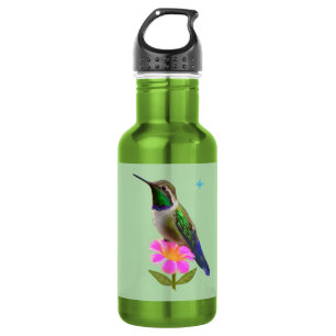Modern Hummingbird with Flower on Light Sage Green 532 Ml Water Bottle