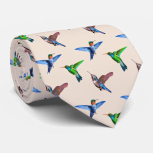 Modern Hummingbirds on Light Champagne Beige Tie