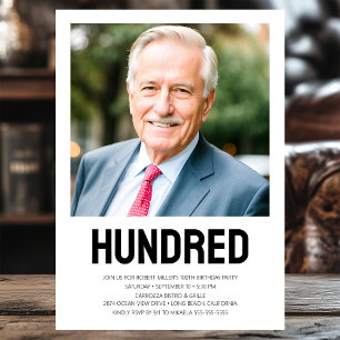 Modern HUNDRED Photo 100th Birthday Party Invitation