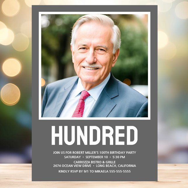 Modern HUNDRED Photo 100th Birthday Party Invitation (Creator Uploaded)