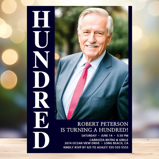 Modern HUNDRED Photo 100th Birthday Party Invitation (Creator Uploaded)