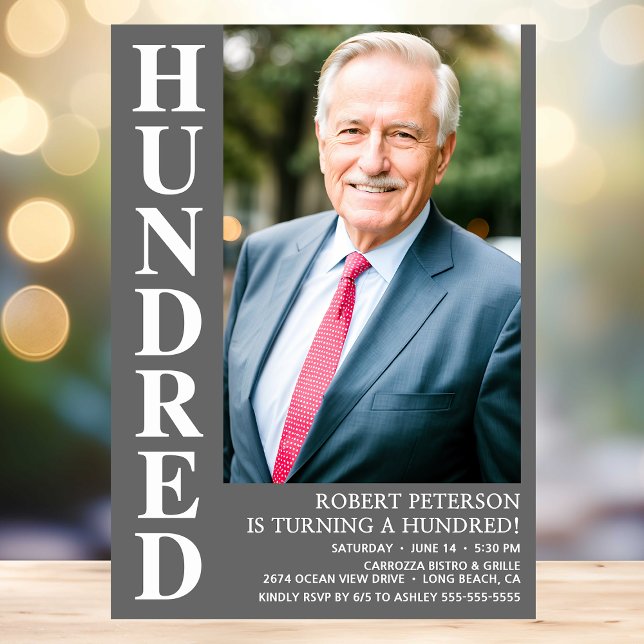 Modern HUNDRED Photo 100th Birthday Party Invitation (Creator Uploaded)