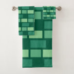 Modern Hunter Green Abstract Geometric Shapes Bath Towel Set<br><div class="desc">Modern rectangle geometric pattern in shades of hunter green Bath Towel Set.</div>