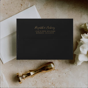 Modern Hunter Green Gold Agate Dark Wedding Envelope