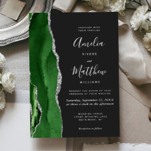 Modern Hunter Green Silver Agate Dark Wedding