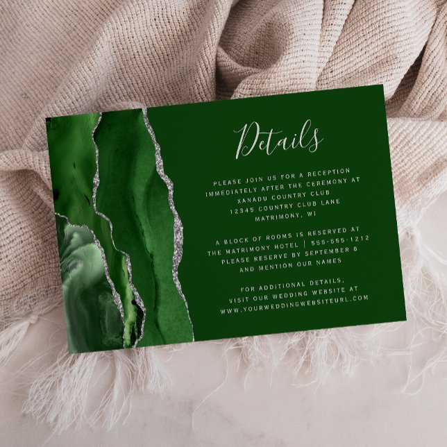 Modern Hunter Green Silver Agate Wedding Details Enclosure Card (Creator Uploaded)