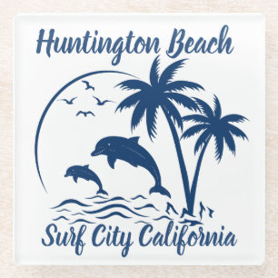 Modern Huntington Beach California Dark Blue Glass Coaster
