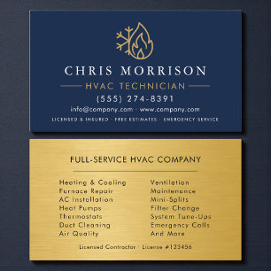 Modern HVAC Navy Blue Gold Logo Business Card