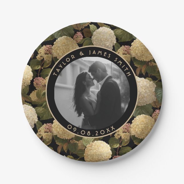Modern Hydrangeas Plates For Destination Wedding (Front)