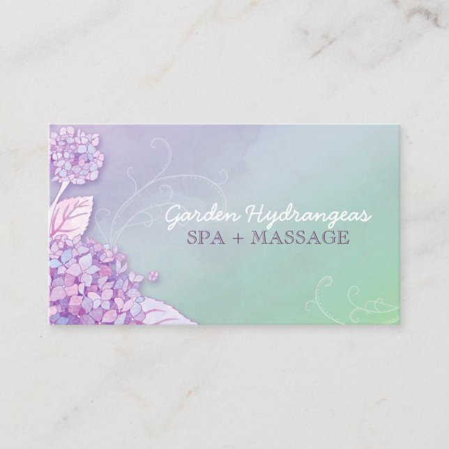 Modern Hydrangeas Spa + Massage Business Card (Front)