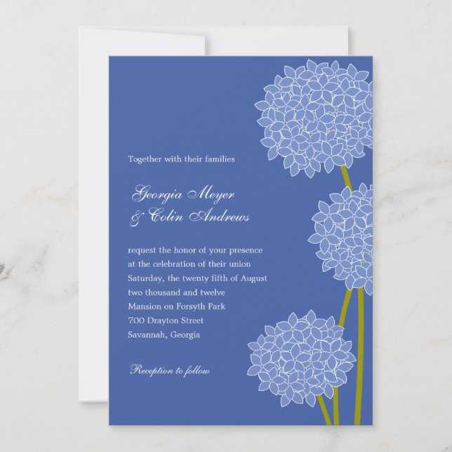 Modern Hydrangeas Wedding Invitation - Blue (Front)