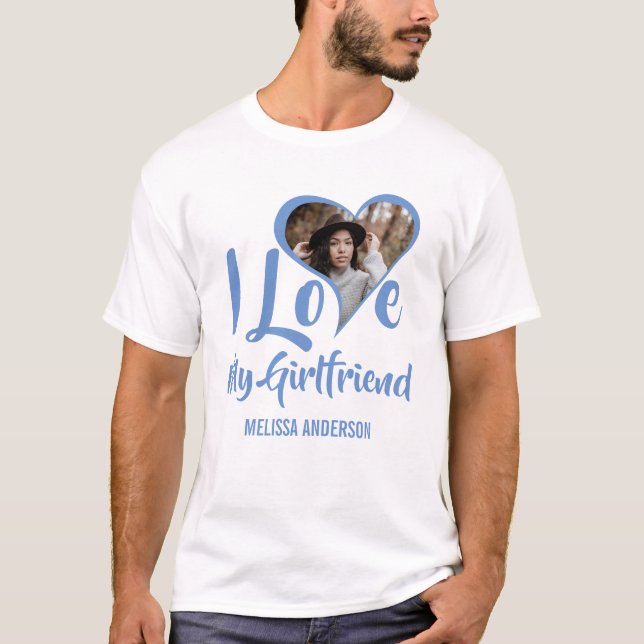 Modern I Love My Girlfriend | Heart Photo T-Shirt (Front)