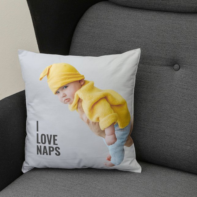 Modern I Love Naps | Baby Photo  Throw Pillow (Creator Uploaded)