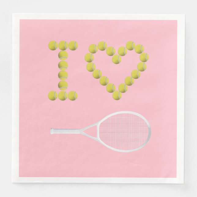 Modern I Love Tennis Pink Napkin (Front)