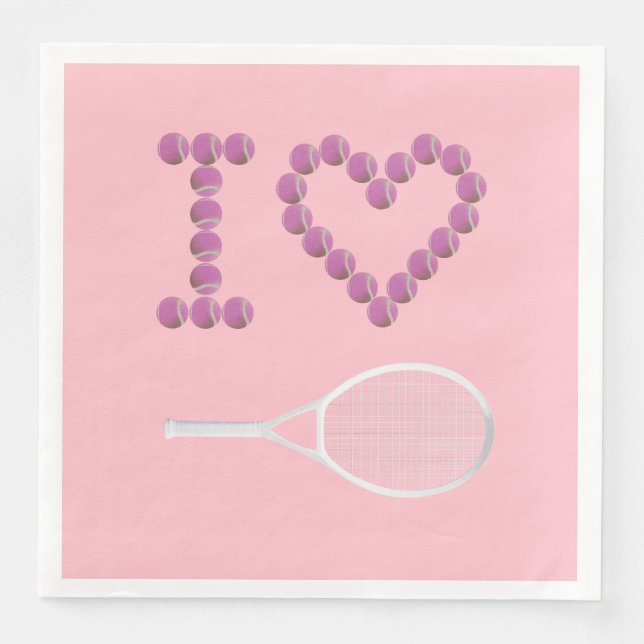 Modern I Love Tennis Pink Purple Napkin (Front)