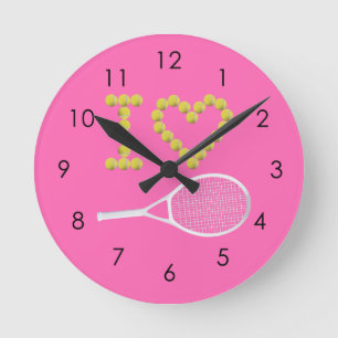 Modern I Love Tennis Pink Round Clock