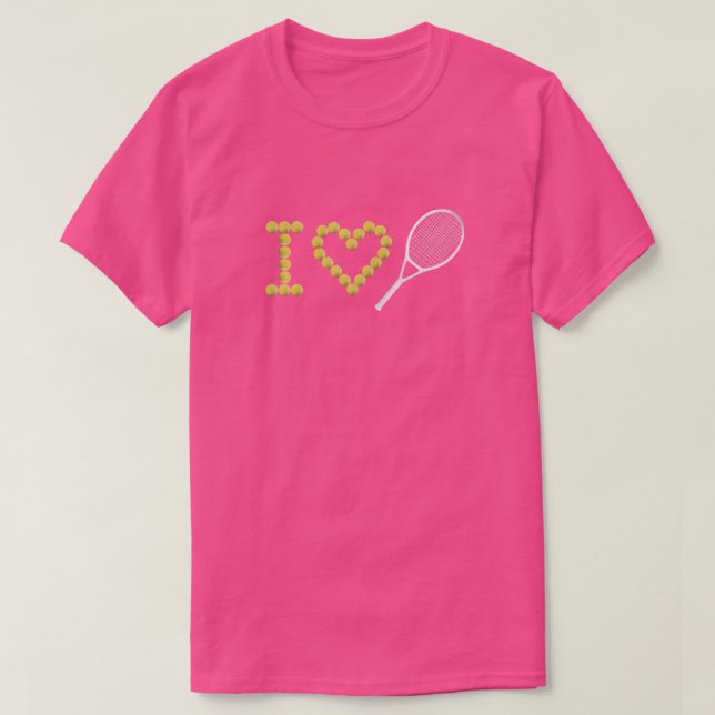 Modern I Love Tennis Pink T-Shirt (Design Front)