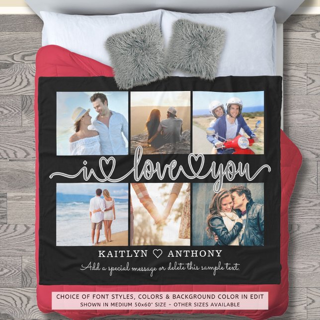 Modern I LOVE YOU 6 Photo Collage Custom Colour Fleece Blanket (Creator Uploaded)