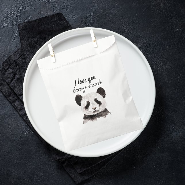 Modern I Love You Beary Much Black And White Panda Favour Bags (Creator Uploaded)