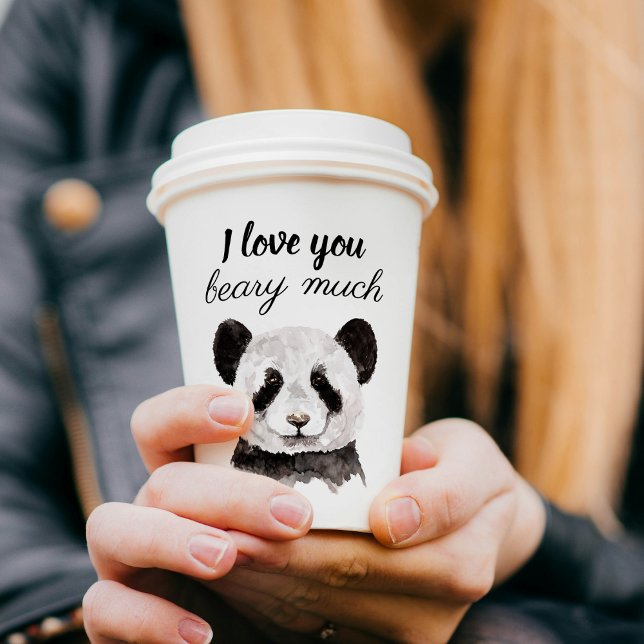 Modern I Love You Beary Much Black And White Panda Paper Cups (Creator Uploaded)