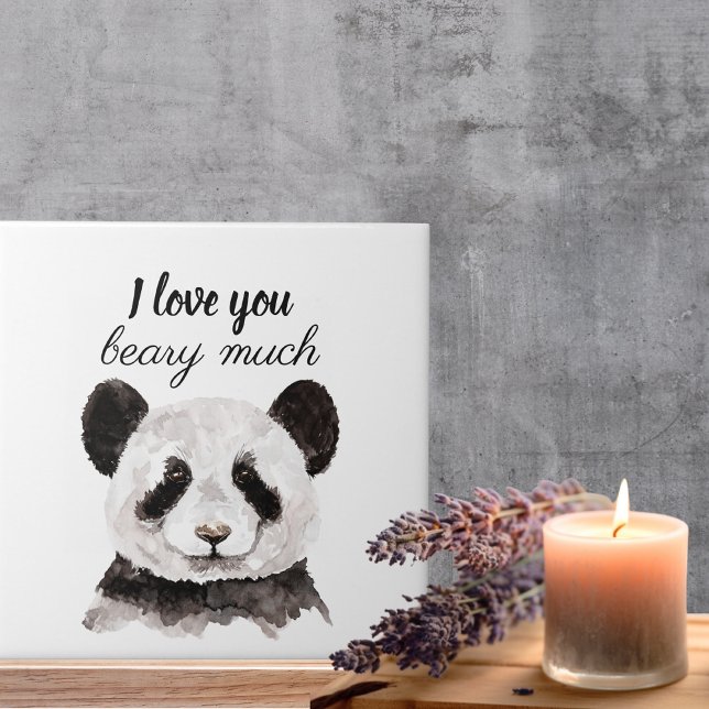 Modern I Love You Beary Much Black And White Panda Tile (Creator Uploaded)