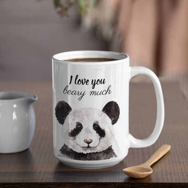 Modern I Love You Beary Much Black And White Panda Two-Tone Coffee Mug (Creator Uploaded)