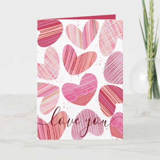Modern I Love You Valentines Pink Hearts  Card (Front)