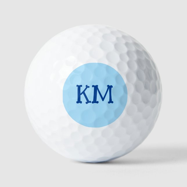 Modern Ice Blue Colour | Blue Monogram Initials Golf Balls (Front)