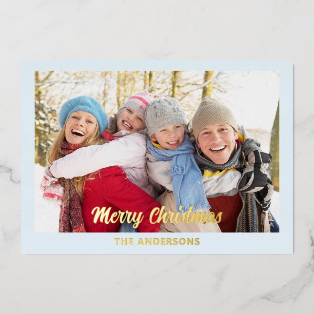 Modern Ice Blue Elegant Photo Flat Merry Christmas (Front)