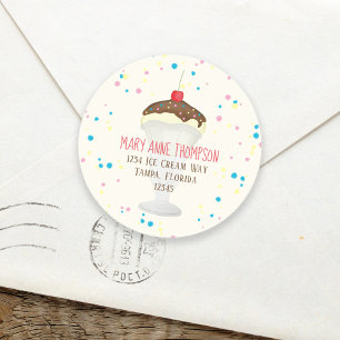 Modern Ice Cream Cute Watercolor Return Address Classic Round Sticker