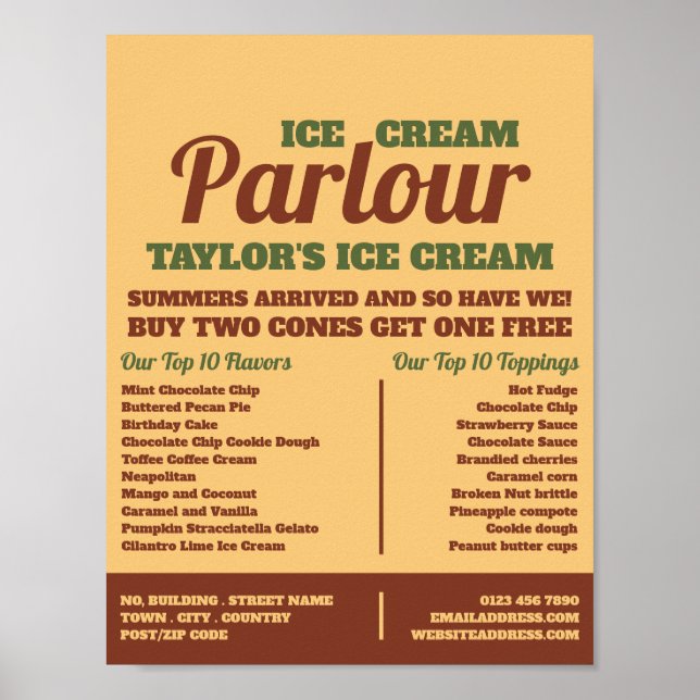Modern Ice Cream Parlor Advertising Poster (Front)