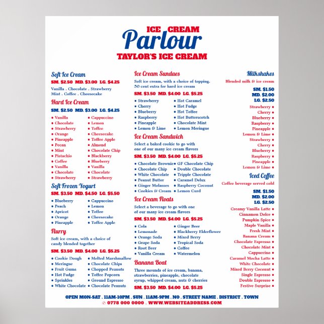Modern Ice Cream Parlour Menu Poster (Front)