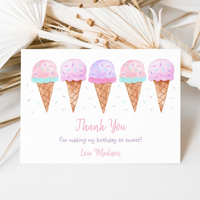 Modern Ice Cream Sprinkles Birthday Thank You Card (Creator Uploaded)