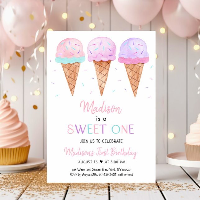 Modern Ice Cream Sweet One Birthday Invitation (Creator Uploaded)