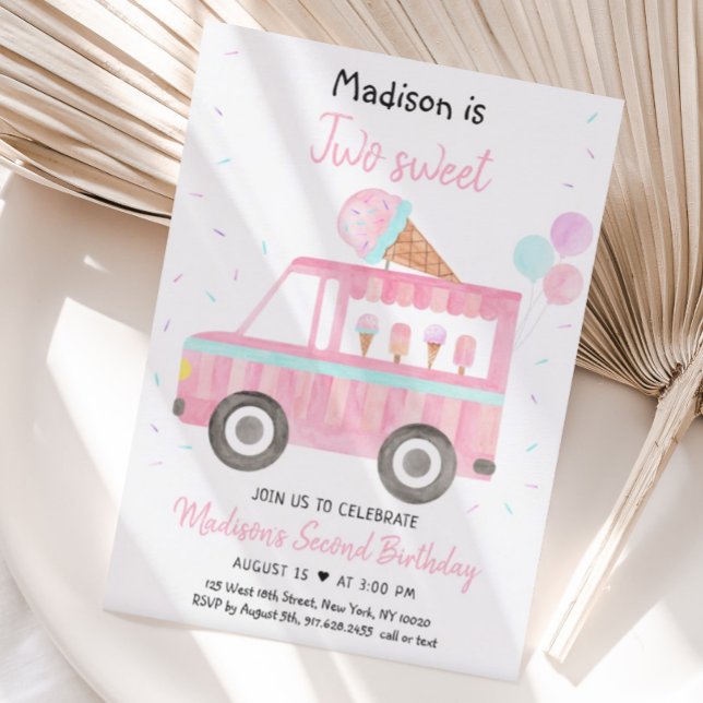 Modern Ice Cream Truck Two Sweet Birthday Invitation (Creator Uploaded)