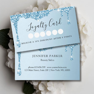 Modern Iceblue Glitter Drop Salon & Spa Loyalty Business Card