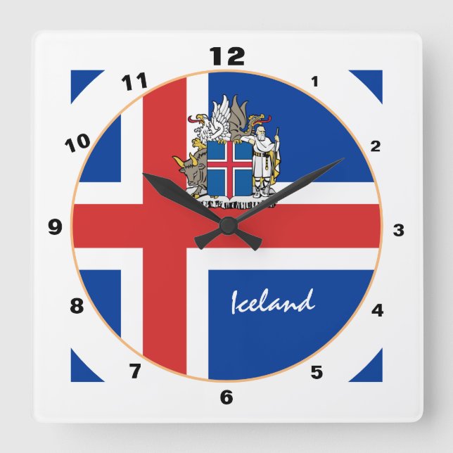Modern Icelandic Flag, Iceland trendy Home /design Square Wall Clock (Front)