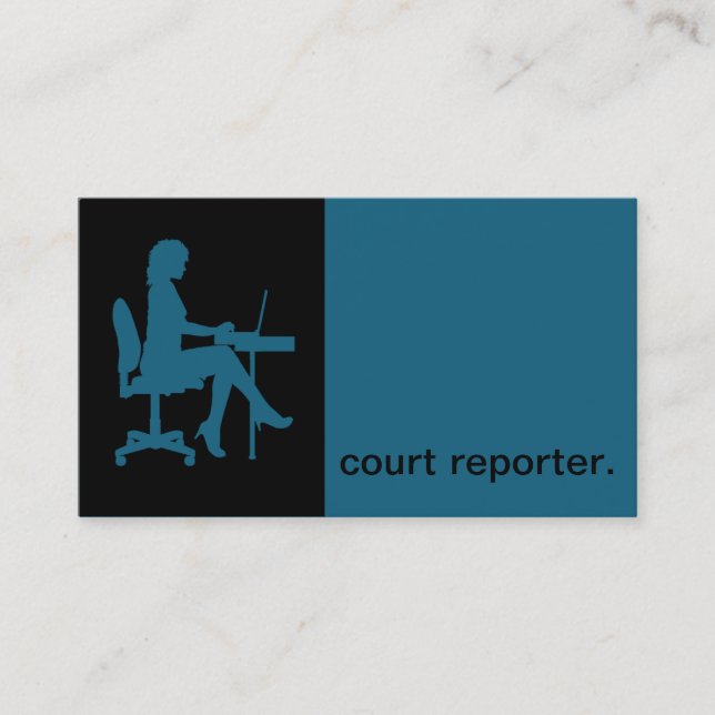 Modern Icon Silhouette court reporter | blue Business Card (Front)