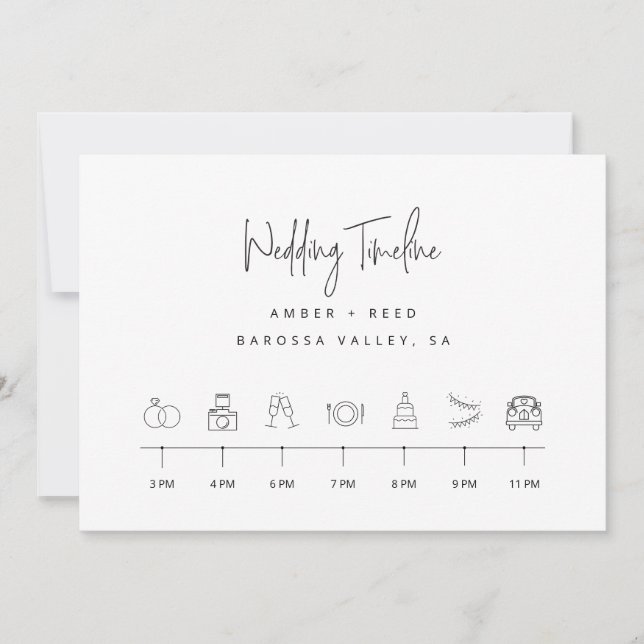Modern Icons Wedding Timeline Order of Events Card (Front)
