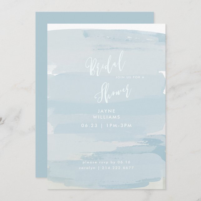 Modern Icy Blue and White Bridal Shower Invitation (Front/Back)