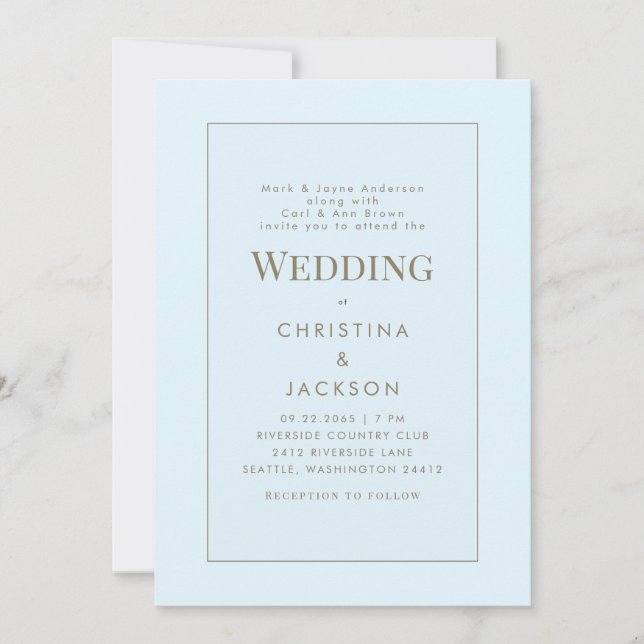 Modern Icy Blue Both Parents Wedding Invitation (Front)