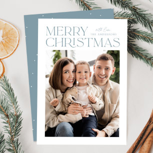 Modern Icy Blue Merry Christmas Photo Holiday Card