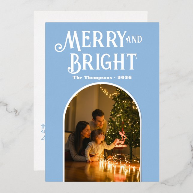 Modern Icy Blue & Silver Christmas Photo (Front/Back)