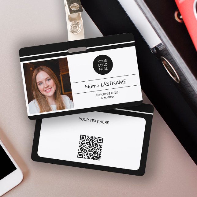 Modern ID black minimalist business employee photo ID Badge (Creator Uploaded)