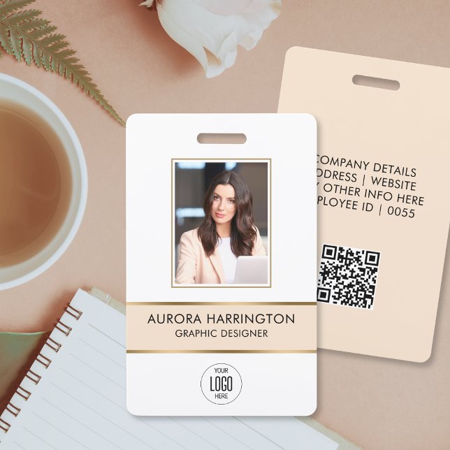 Modern ID Card Beige Gold Employee Photo Logo Badge (Creator Uploaded)