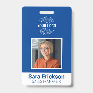 Modern ID Card Blue Business Employee Bar Code Badge