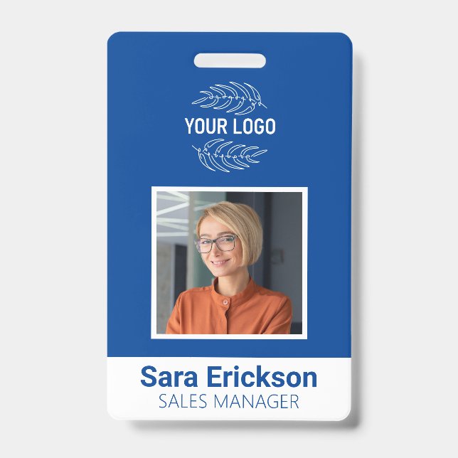 Modern ID Card Blue Business Employee Bar Code Badge (Front)