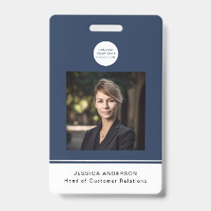 Modern ID Card Blue Minimal Logo Photo QR Code Badge