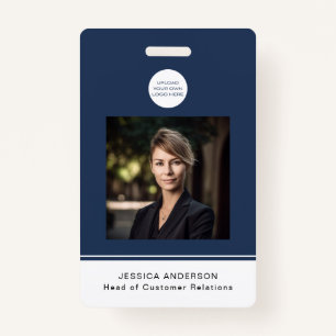 Modern ID Card Blue Minimal Logo Photo QR Code ID Badge